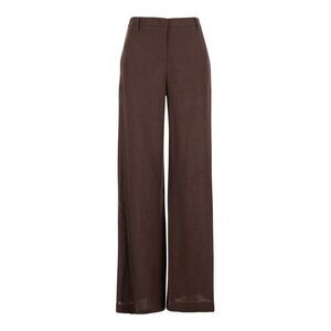 Plain Women Brown Pants With Wide Leg In Linen Woman